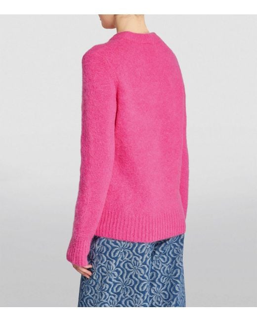 Ganni Pink Alpaca-blend Embroidered Logo Sweater