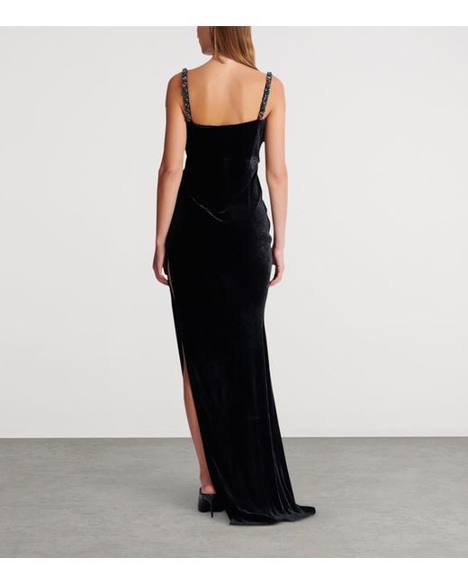 Balmain Black Velvet Embellished Gown