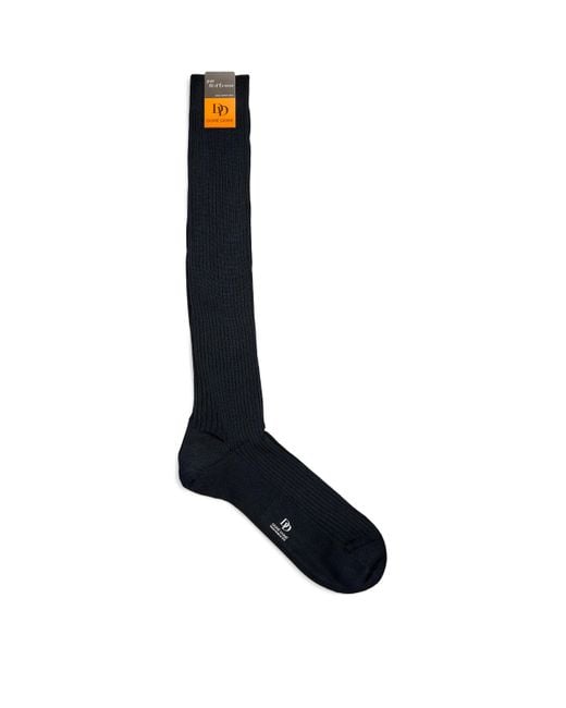 Doré Doré Black Long Cotton Rib-Knit Socks for men