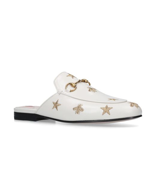 Gucci White Princetown Embroidered Leather Slipper