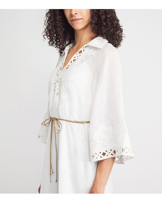 Zimmermann White Ramie Embroidered Indra Midi Dress