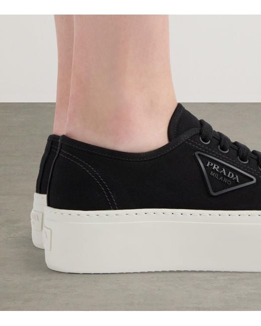 Prada Black Fabric Platform Triangle Sneakers 50
