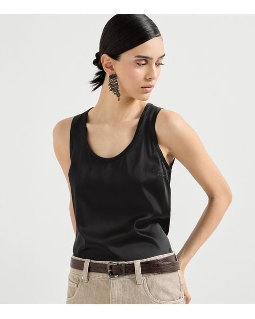 Brunello Cucinelli Black Stretch-Silk Reversible Tank Top