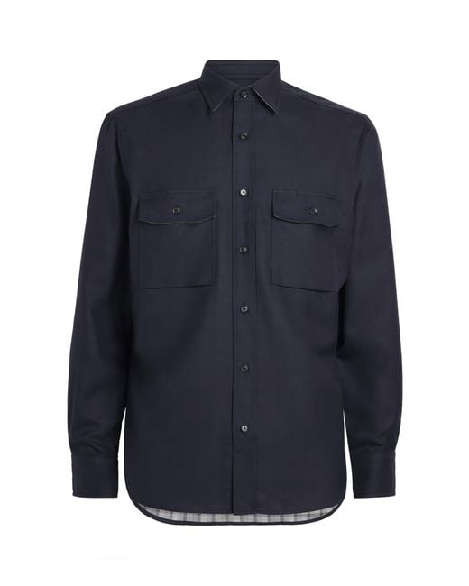 Brioni Blue Wool Overshirt for men