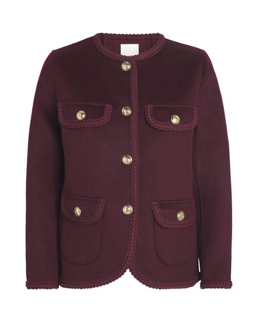 Sandro Purple Wool-Blend Braid-Trim Jacket