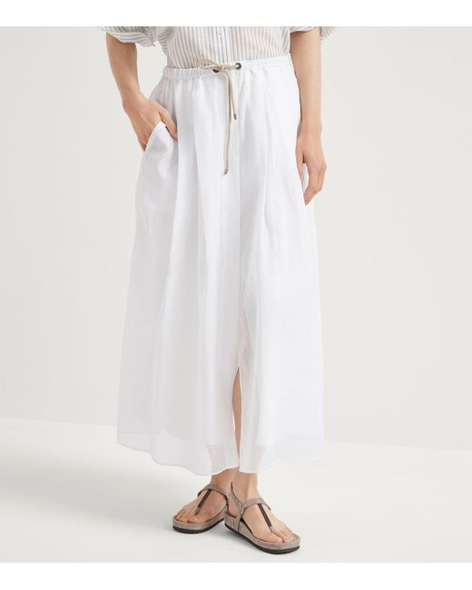 Brunello Cucinelli White Cotton Organza Drawstring Skirt