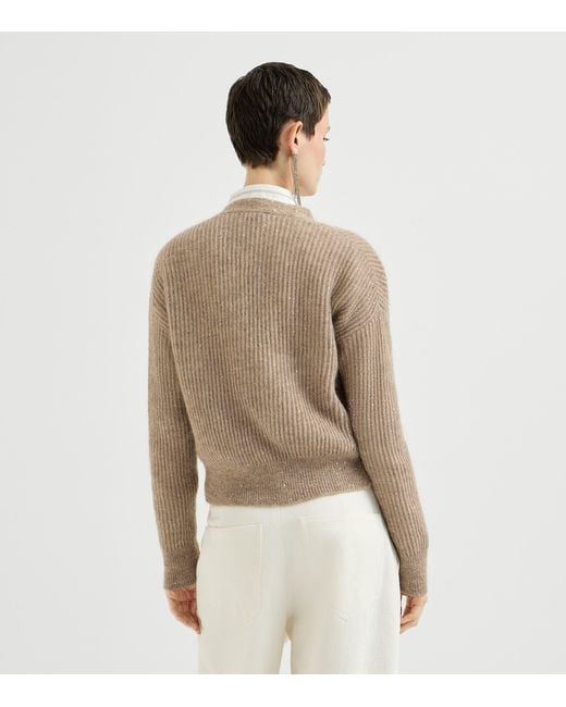 Brunello Cucinelli Natural English Rib Sequin Cardigan