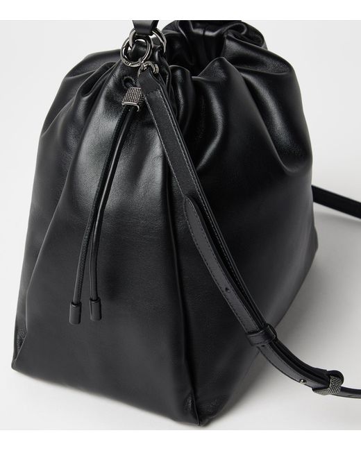 Brunello Cucinelli Black Medium Leather Mellow Bucket Bag