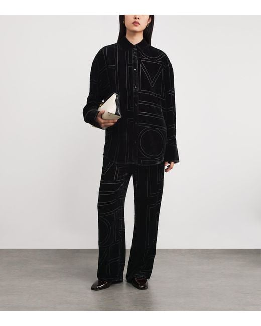 Totême  Black Silk Velvet Monogram Shirt
