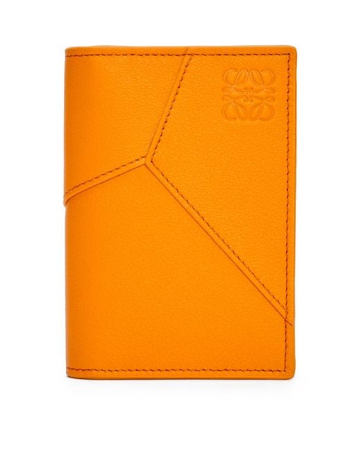 Loewe Orange Leather Puzzle Edge Bifold Card Holder for men