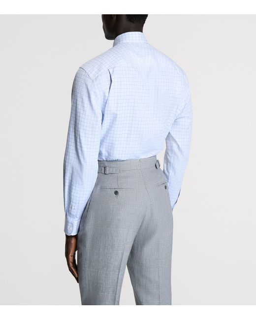 Dunhill Blue Cotton Check Shirt for men