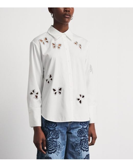 Alice + Olivia White Embellished Finely Shirt