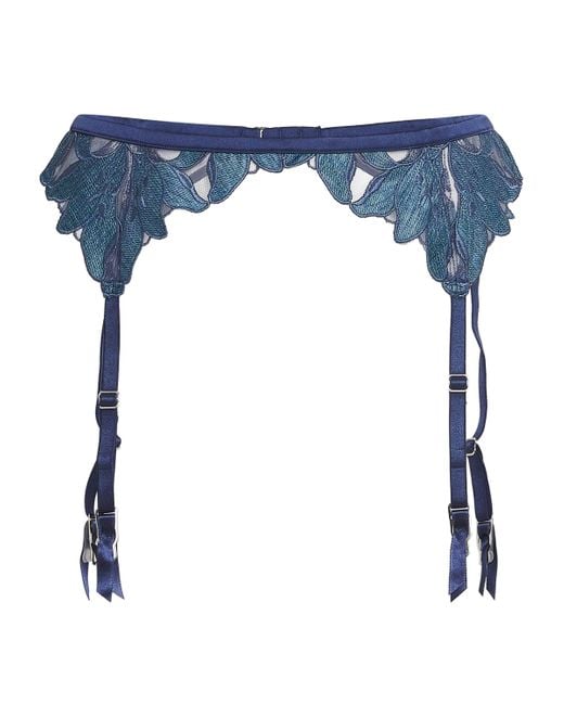 Fleur du Mal Blue Lily Embroidered Suspender Belt