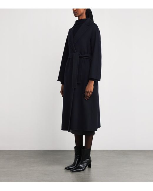 Max Mara Blue Virgin Wool Midi Wrap Coat