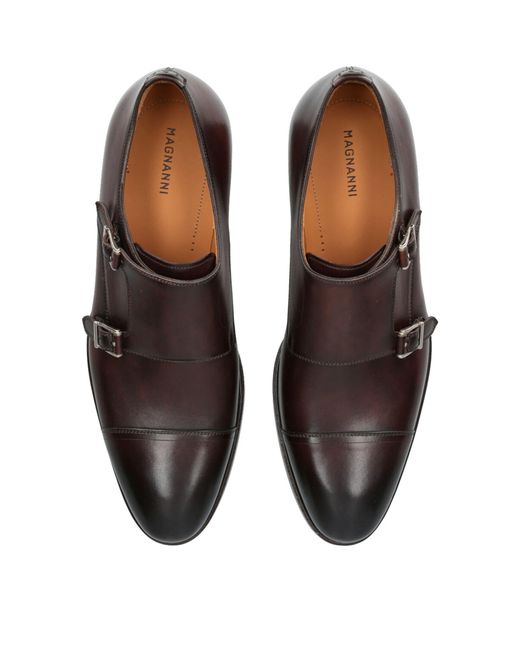 Magnanni Shoes Brown Leather Double Monk Shoes for men