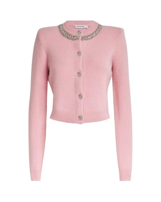 Self-Portrait Pink Diamanté-Embellished Cardigan