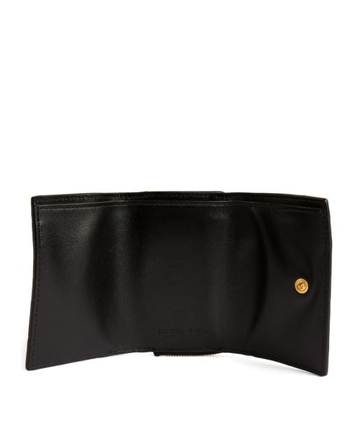 Bottega Veneta Black Leather Intrecciato Trifold Wallet