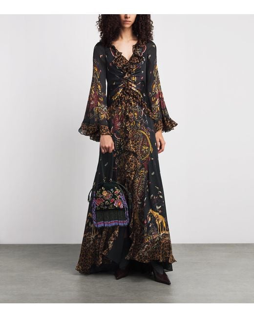 Etro Brown Silk Paisley Maxi Dress