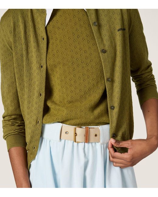 Miu Miu Green Cashmere-Silk Pointelle Cardigan