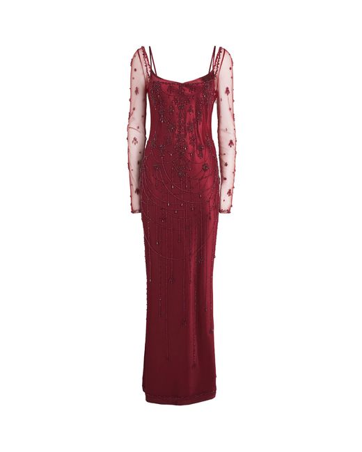 Clio Peppiatt Red Embellished Chandelier Gown