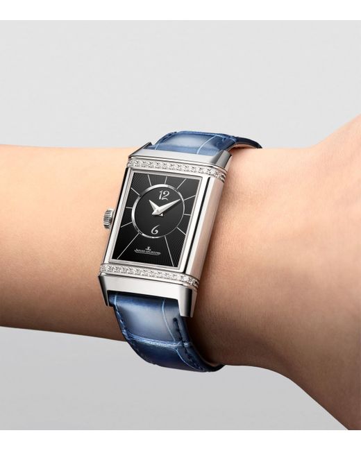 Jaeger-lecoultre Blue Stainless Steel And Diamond Reverso Classic Duetto Watch