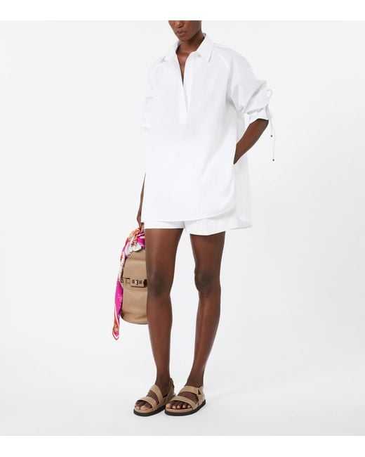 Max Mara White Cotton Poplin Drawstring Blouse