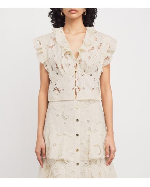 Sandro White Embroidered Floral Crop Top