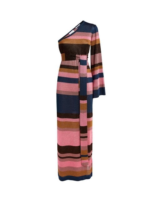 Hayley Menzies Red One-sleeve Striped Maxi Dress