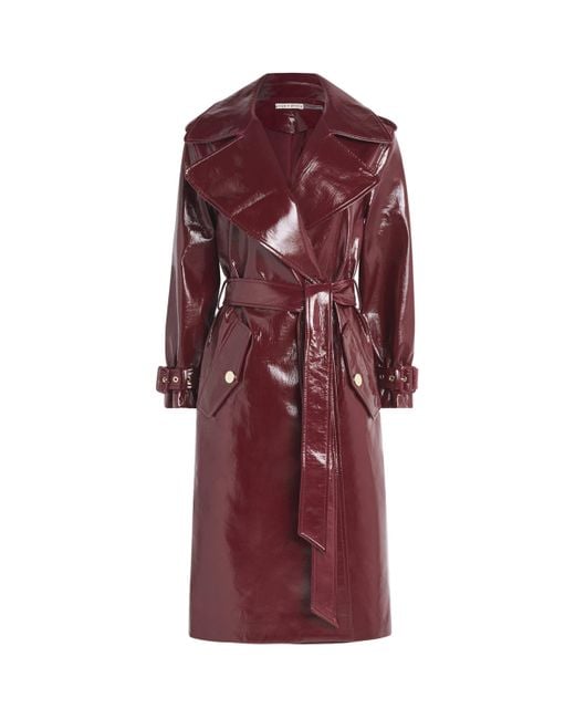 Alice + Olivia Red Faux Leather Nevada Trench Coat