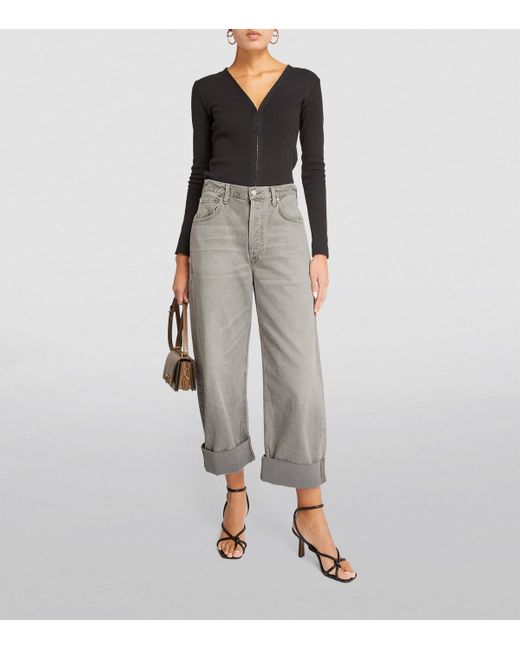 Citizens of Humanity Gray Ayla Mid-Rise Wide-Leg Jeans