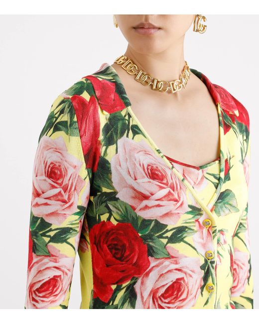 Dolce & Gabbana Multicolor Silk Knit Cardigan With Bouquet
