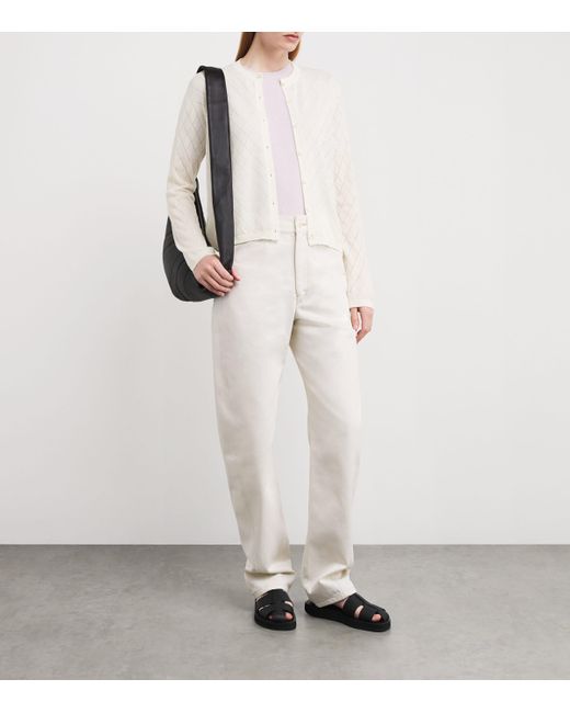 Johnstons White Superfine Merino Wool Argyle Cardigan