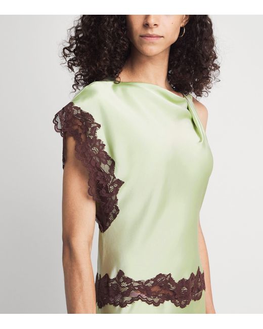 De La Vali Green Asymmetric Adriana Midi Dress