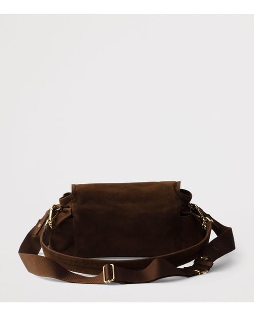 Prada Brown Explore Medium Suede Shoulder Bag