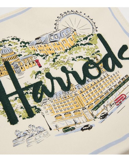 Harrods White Small Canvas City Stories Tote Bag