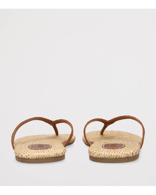 Staud Brown Suede-Raffia Freja Thong Flip Flops