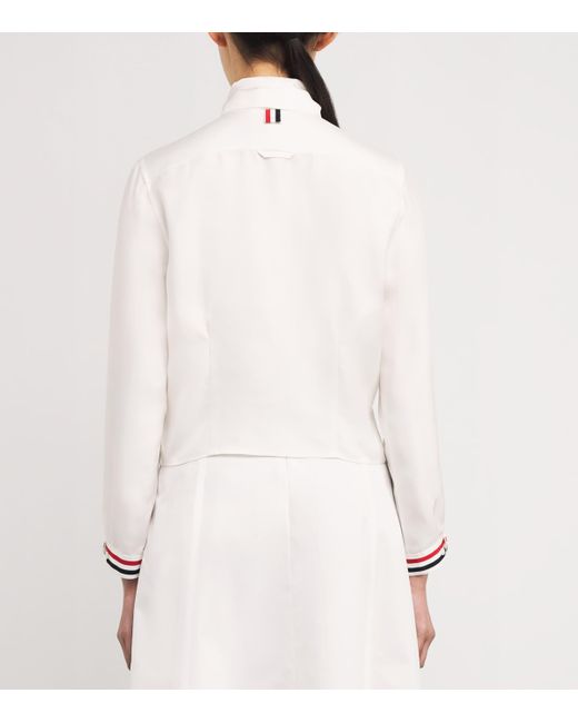 Thom Browne White Silk Bow-Collar Blouse
