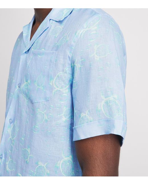 Vilebrequin Blue Linen Bubble Turtle Print Charli Shirt for men
