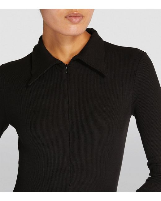 The Line By K Black Collared Zip-up Bodysuit