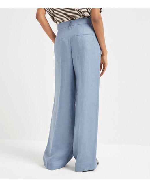 Brunello Cucinelli Blue Hemp-Linen Gabardine Loose Trousers