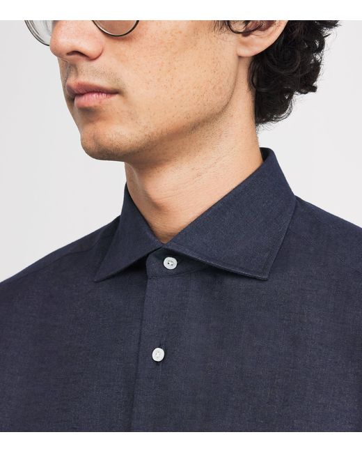 Isaia Blue Cotton-Cashmere Jersey Shirt for men