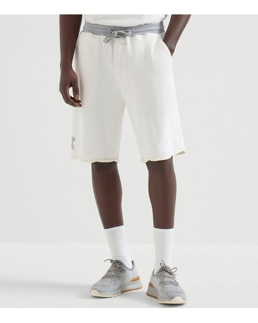Brunello Cucinelli White Cotton-Linen Athletic Club Shorts for men