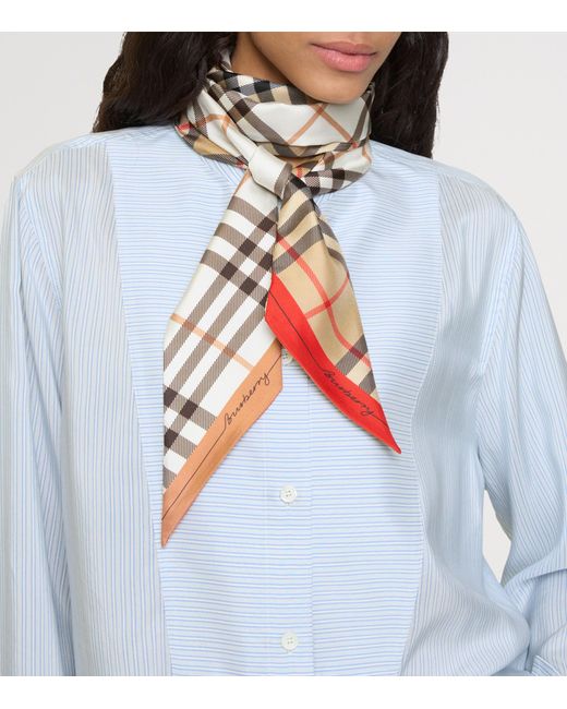 Burberry White Silk Contrast Check Twilly