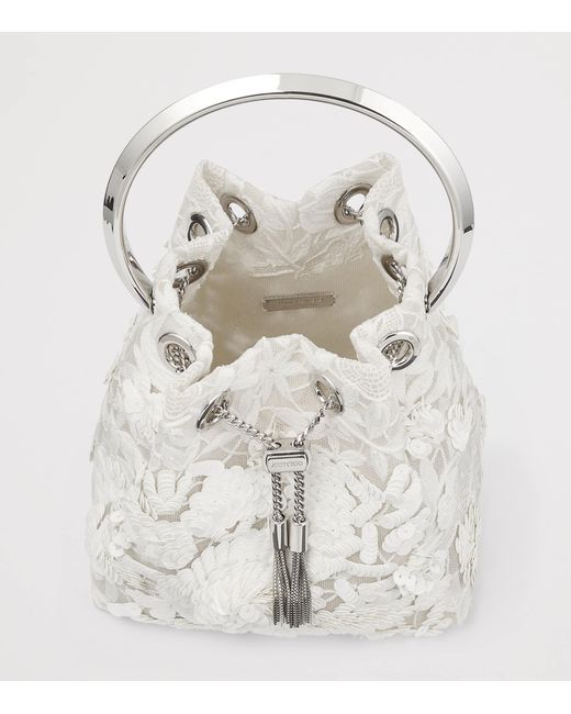 Jimmy Choo White Embellished Lace Bon Bon Top-Handle Bag