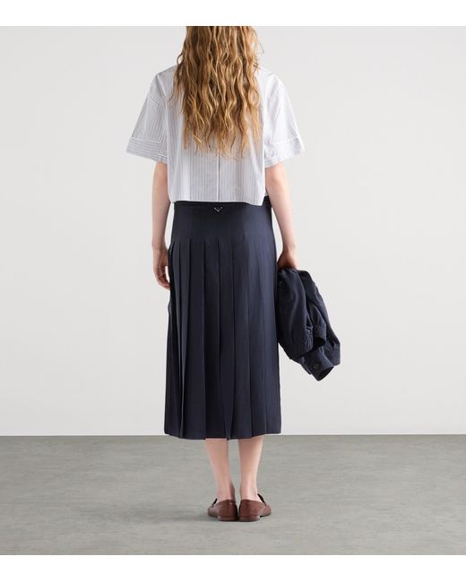 Prada Blue Silk Pleated Midi Skirt