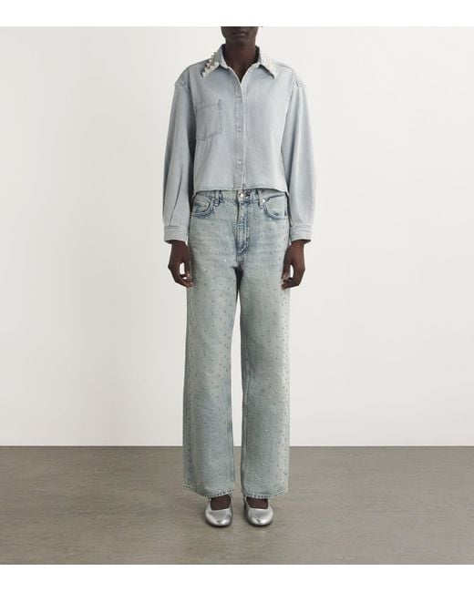 Sandro Gray Denim Embellished Cropped Shirt