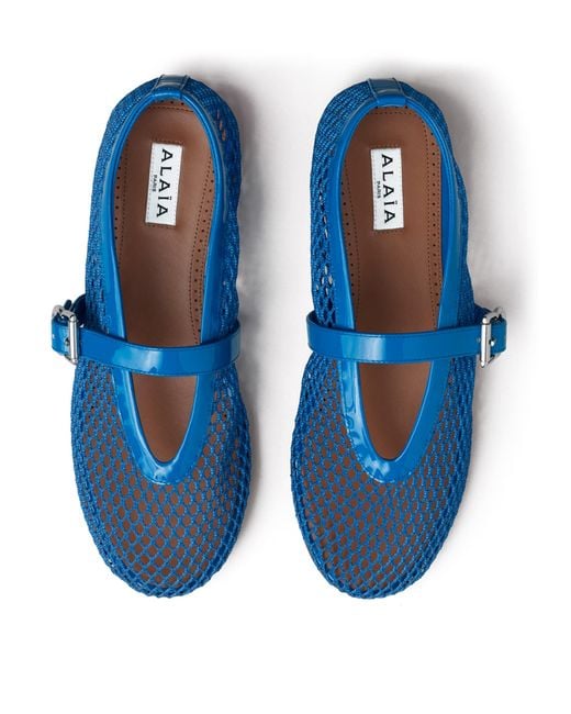 Alaïa Blue Leather Mesh Ballet Flats