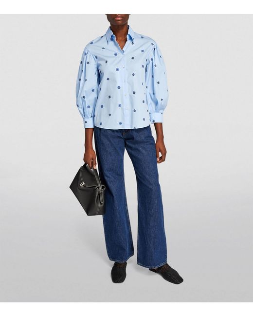 Weekend by Maxmara Blue Cotton Floral Embroidered Shirt