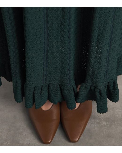 Sandro Green Pointelle-Knit Midi Dress