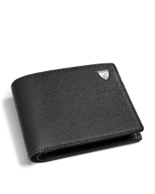 Aspinal Black Leather Bifold Coin Wallet for men
